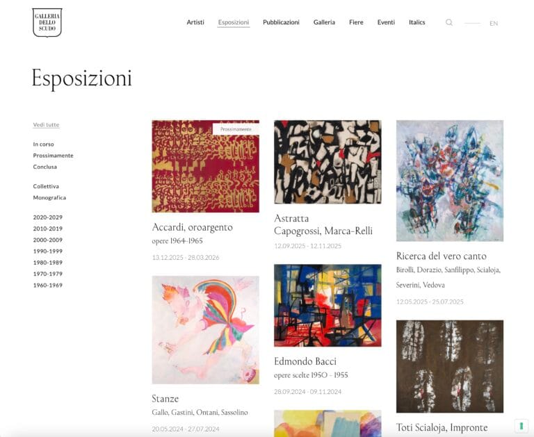 Galleria dello Scudo - sito web - sezione esposizioni
