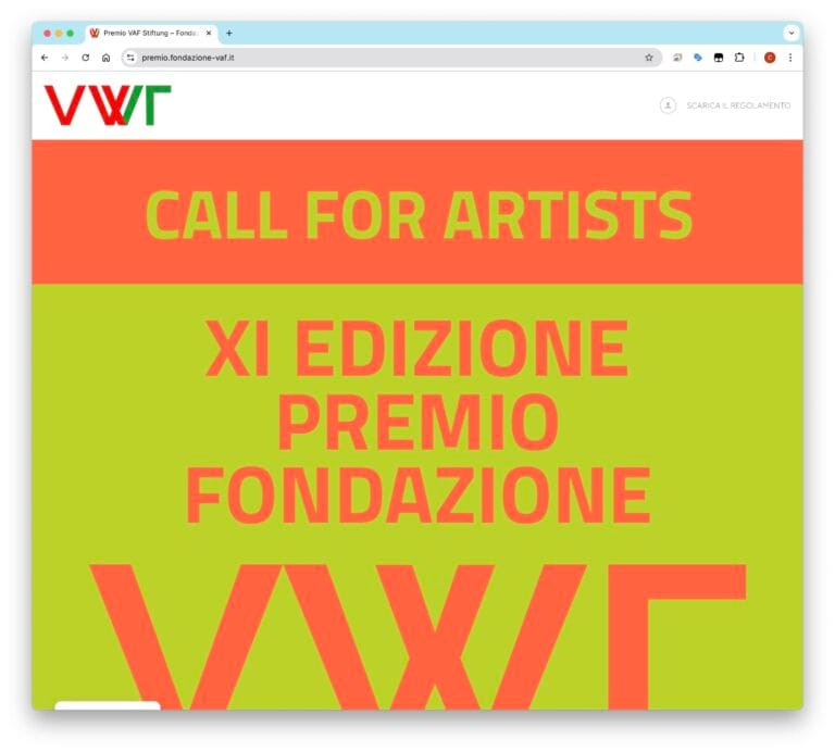 Sito web del premio VAF / VWF Stiftung riservato a giovani artisti italiani
